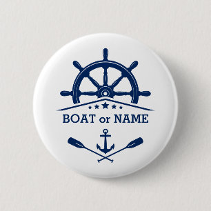 Nautical Anchor Oars Helm Your Name or Boat White Button