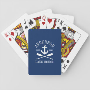 Nautical Anchor Oars Navy Blue Family Lake House Playing Cards