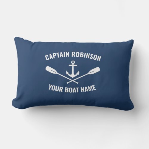 Nautical Anchor Oars Paddles Captain Name Blue Lumbar Pillow