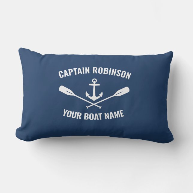Nautical Anchor Oars Paddles Captain Name Blue Lumbar Pillow (Front)