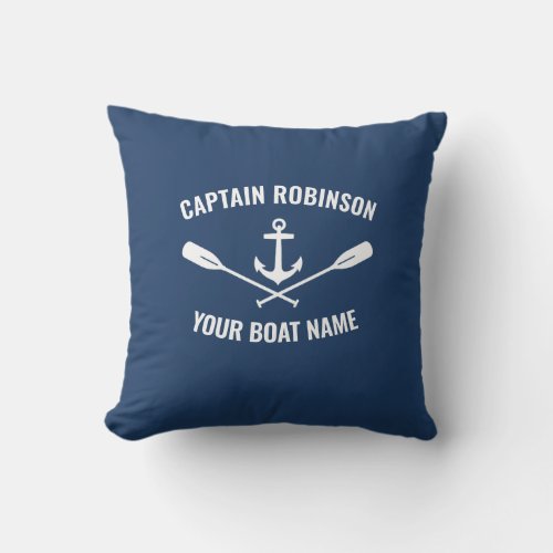 Nautical Anchor Oars Paddles Captain Name Navy Throw Pillow
