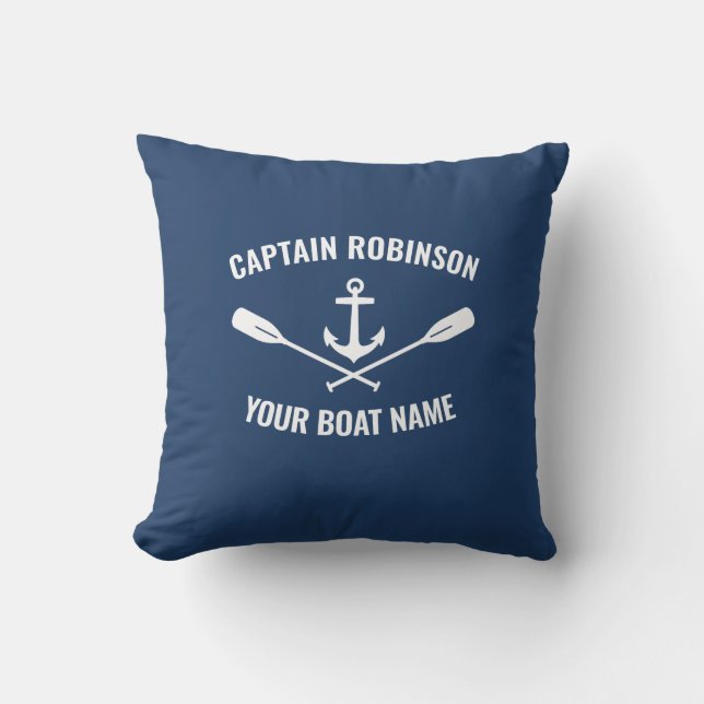 Nautical Anchor Oars Paddles Captain Name Navy Throw Pillow (Front)