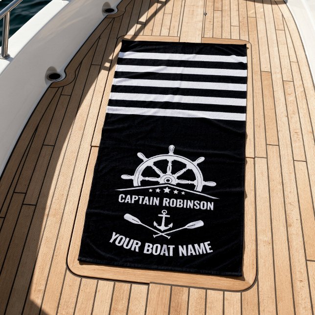 Nautical Anchor Oars Paddles Captain Name or Boat Beach Towel (Creator Uploaded)