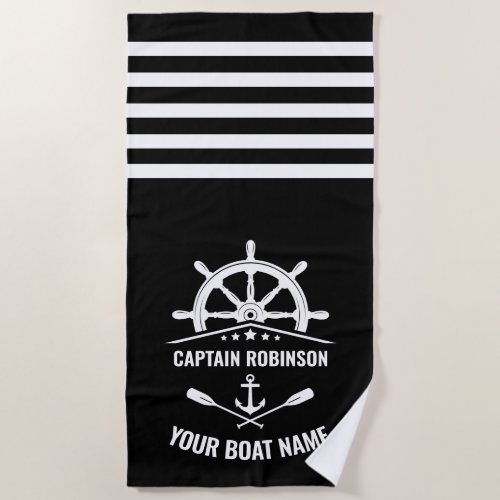 Nautical Anchor Oars Paddles Captain Name or Boat Beach Towel