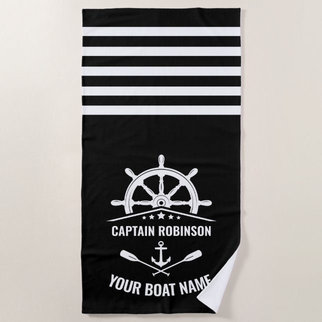 Nautical Anchor Oars Paddles Captain Name or Boat Beach Towel (Front)