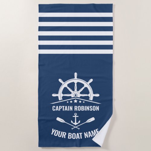 Nautical Anchor Oars Paddles Captain or Boat Name Beach Towel