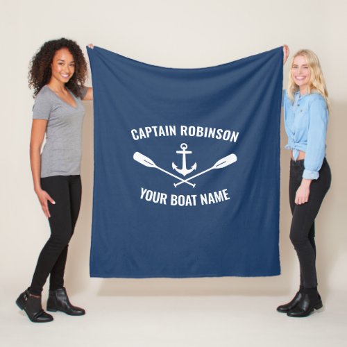 Nautical Anchor Oars Paddles Captain or Boat Name Fleece Blanket