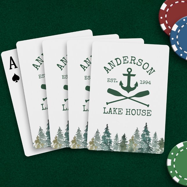 Nautical Anchor Oars Pines Family Lake House Poker Cards (Customize to change text size, color or style.)