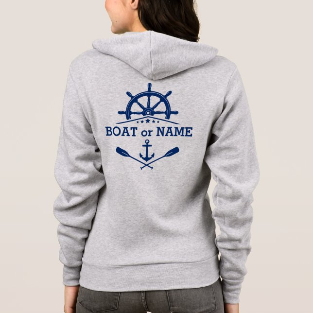 Nautical Anchor Oars Ships Wheel Helm Boat Name Hoodie (Back)