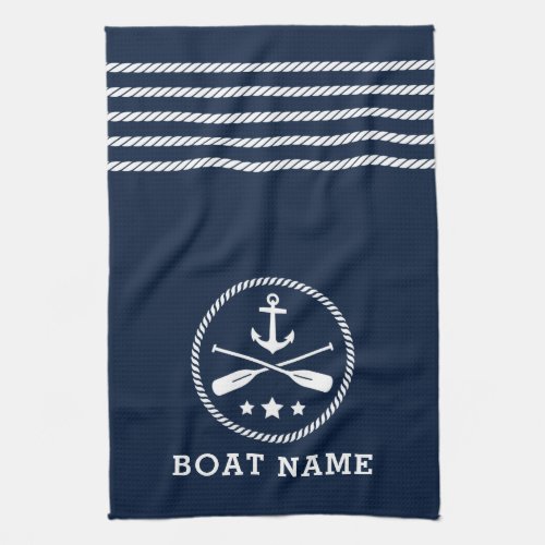 Nautical Anchor Oars Stars Boat Name Sea Blue Kitchen Towel