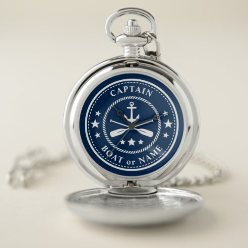 Nautical Anchor Oars Stars Captain Boat Name Navy Pocket Watch