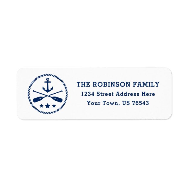 Nautical Anchor Oars Stars Rope Navy Blue Address Label (Front)