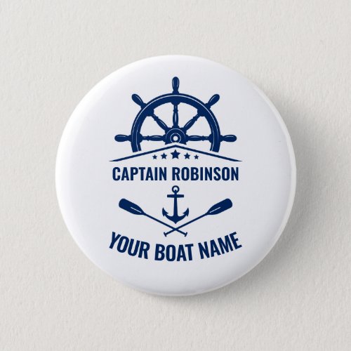 Nautical Anchor Oars Wheel Captain  Boat Name Button