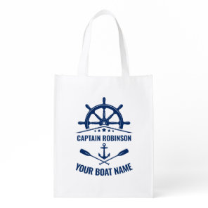 Nautical Anchor Oars Wheel Captain & Boat Name Grocery Bag