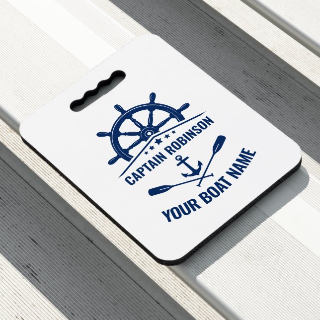 Nautical Anchor Oars Wheel Captain & Boat Name Seat Cushion (In Situ)