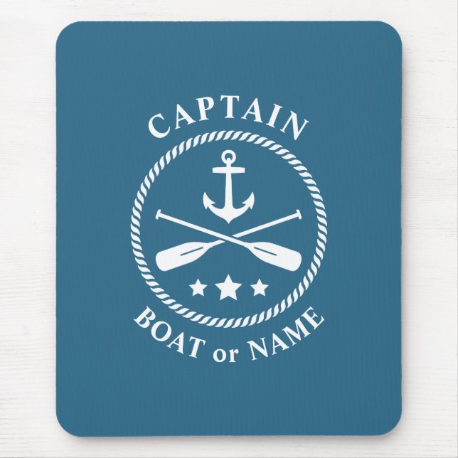 Nautical Anchor & Oars with Captain Boat or Name Mouse Pad (Front)