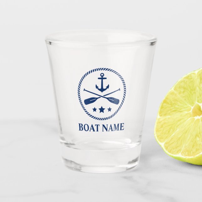 Nautical Anchor & Oars with Your Boat Name Shot Glass (Front)