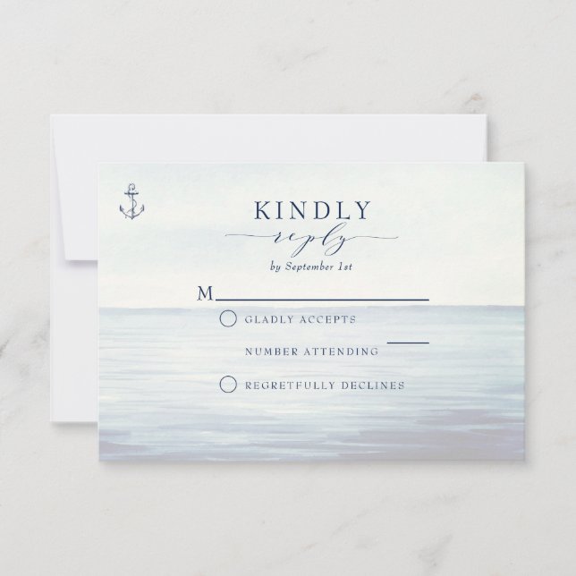 Nautical Anchor Ocean Watercolor RSVP Card (Front)