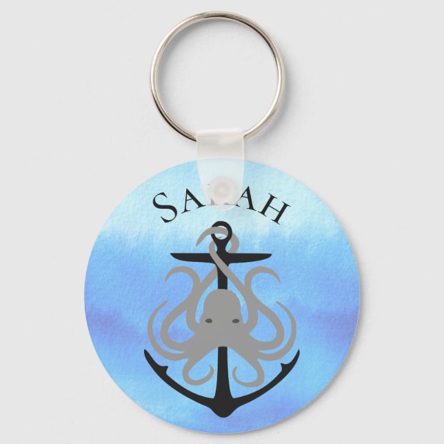Nautical Anchor Octopus Personalized Keychain (Front)