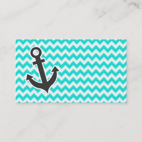 Nautical Anchor on Aqua Color Chevron Business Cards