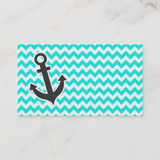 Customizable Nautical Anchor on Aqua Color Chevron Business Cards
