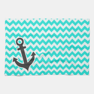 Nautical Anchor on Aqua Color Chevron Towel