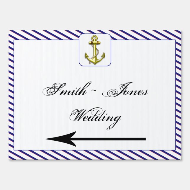 Nautical Anchor on Blue Wedding Direction Sign (Back)