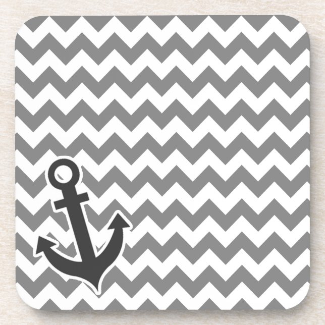 Nautical Anchor on Dark Gray Chevron Coaster (Front)