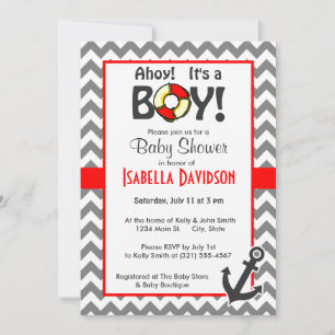 Nautical Anchor on Dark Gray Chevron Invitation