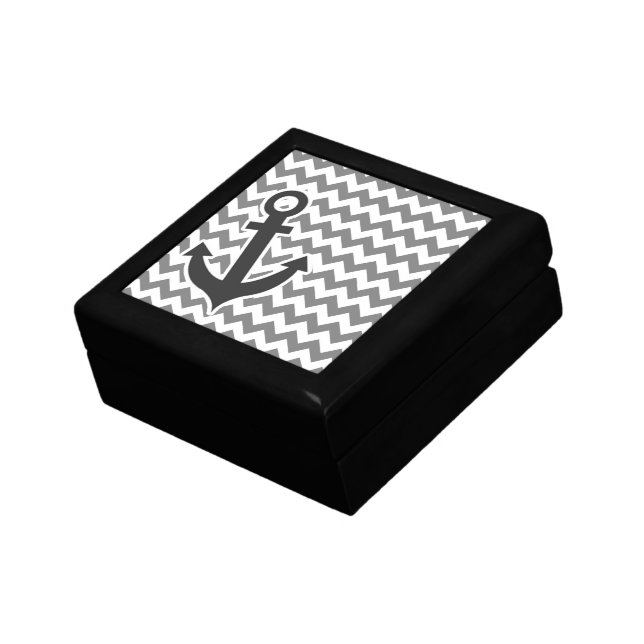 Nautical Anchor on Dark Gray Chevron Jewelry Box (Side)