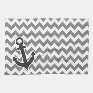Nautical Anchor on Dark Gray Chevron Kitchen Towel