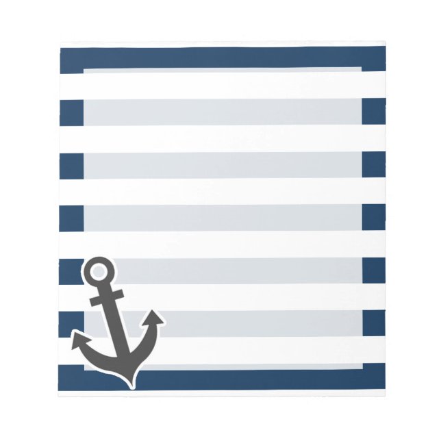 Nautical Anchor on Dark Midnight Blue Stripes Notepad (Front)