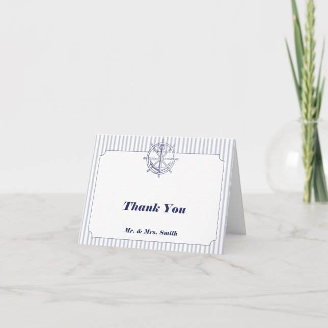 Nautical Anchor on Gray Stripe Thank You Card (Front)