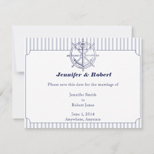 Nautical Anchor on Grey Stripe Save the Date Card