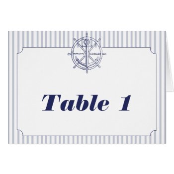 Nautical Anchor On Grey Stripe Table Number Tent by NoteableExpressions at Zazzle