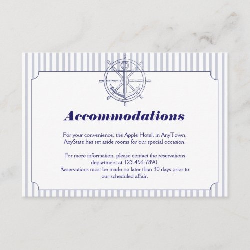 Nautical Anchor on Grey Stripe Wedding Insert Invitation