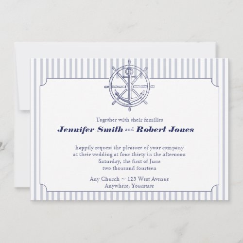 Nautical Anchor on Grey Stripe Wedding Invitation