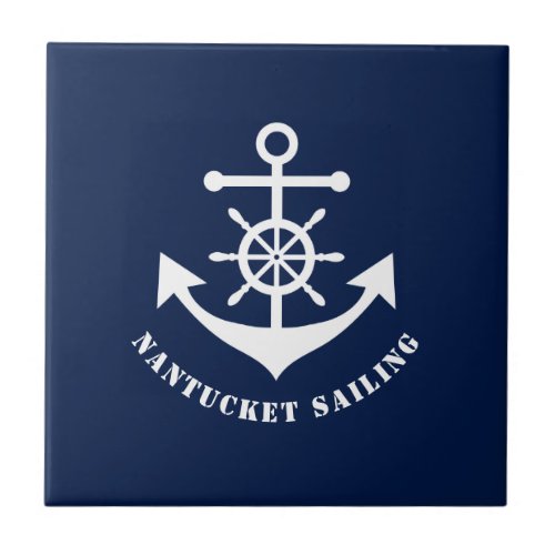 Nautical anchor on Navy Blue Ceramic Tile