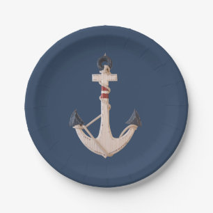 nautical anchor on navy blue paper plates