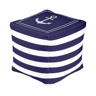 Nautical Anchor on  Navy Blue & White Striped 