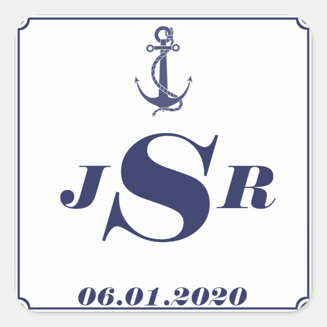Nautical Anchor on Navy Monogram Sticker (Front)