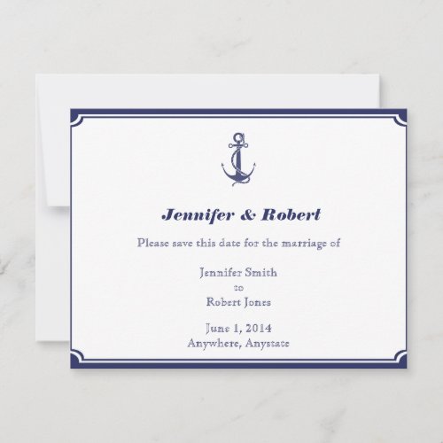 Nautical Anchor on Navy Save the Date Card
