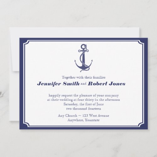Nautical Anchor on Navy Wedding Invitation
