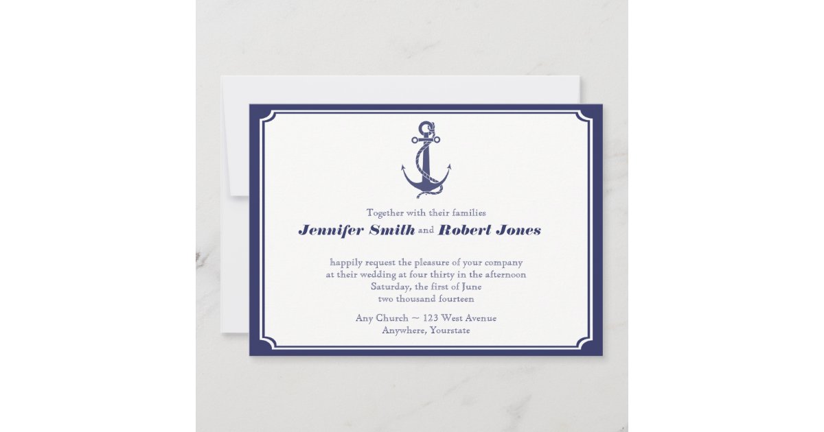 Nautical Anchor on Navy Wedding Invitation | Zazzle