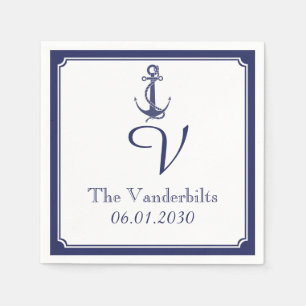 Nautical Anchor on Navy Wedding Paper Napkins