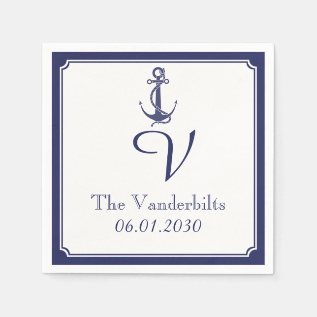 Nautical Anchor on Navy Wedding Paper Napkins (Front)