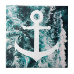Nautical anchor on ocean photo background ceramic tile