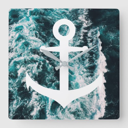 Nautical anchor on ocean photo background square wall clock