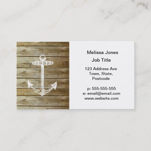Customizable Nautical Anchor on wood graphic Business Card Templates