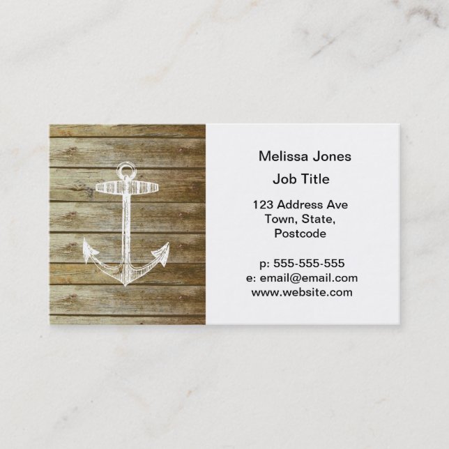 Nautical Anchor on wood graphic Business Card (Front)